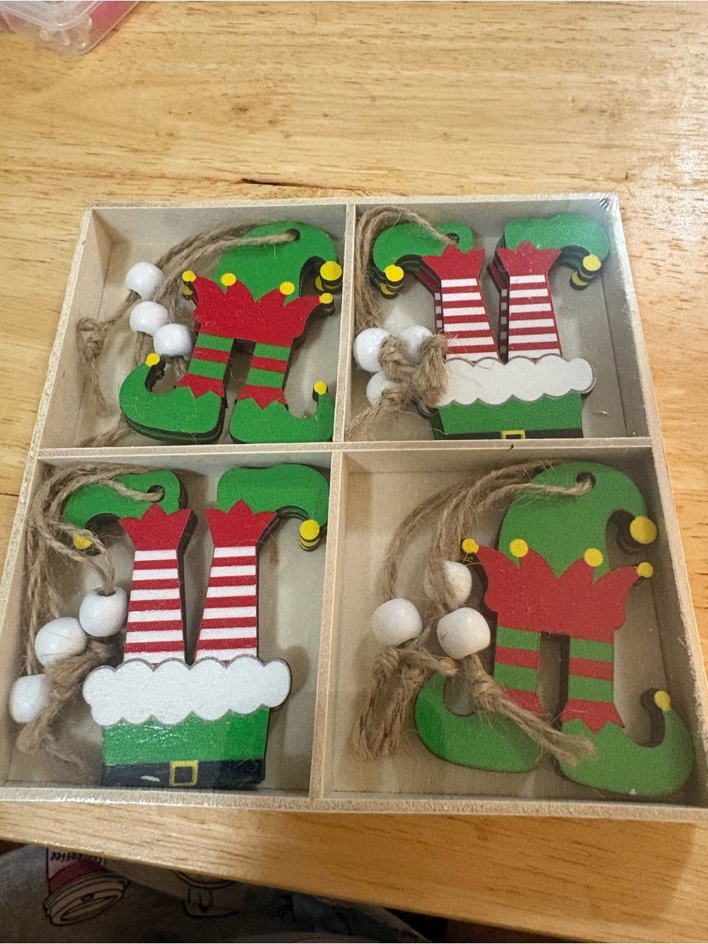 Holiday Elf Legs Wooden Ornament Set - Green & Red boy/girl 6 each- 12 total
